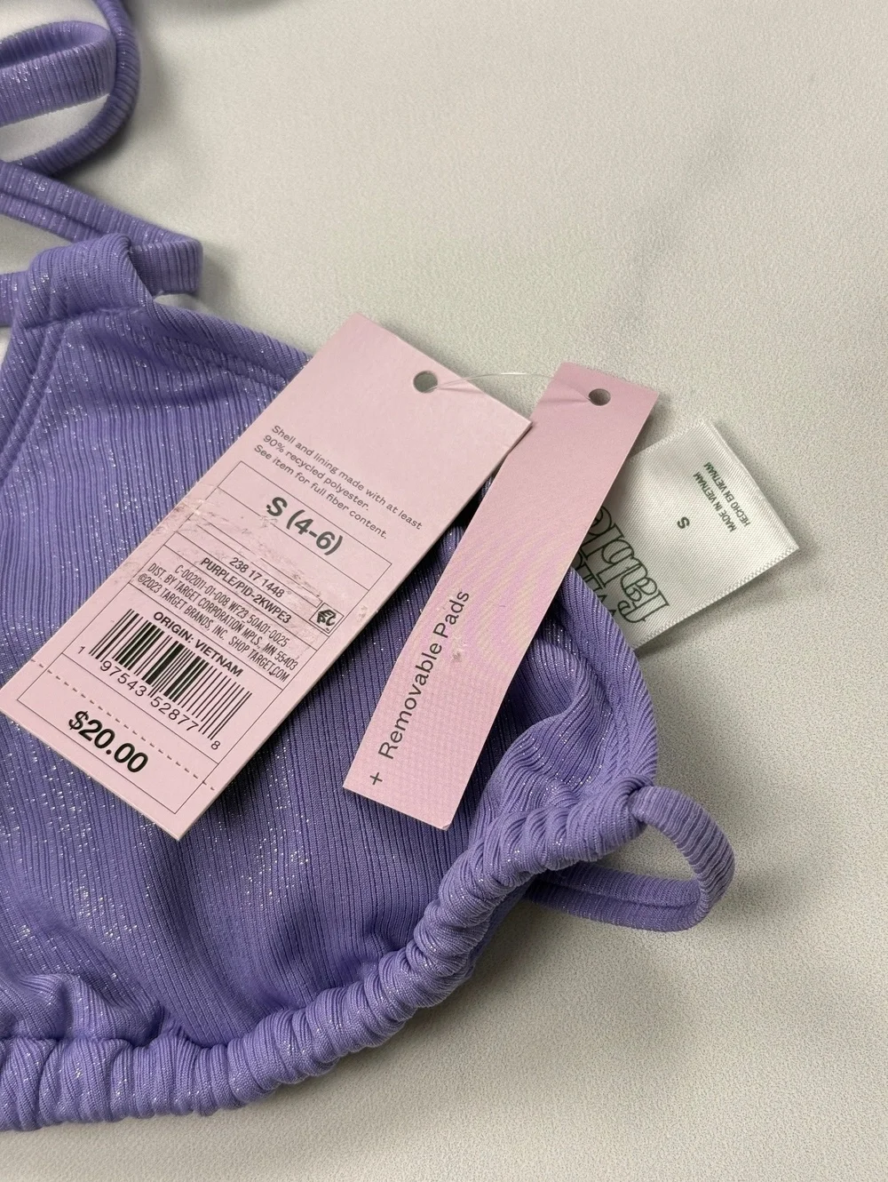 Wild Fable Bikini Top Purple Triangle Halter Removable Pads - Womens S NWT